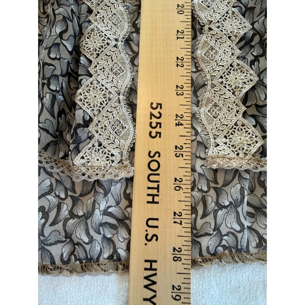 POL Womens Floral Mixed Print Kimono Cardigan Lace Trim Bell Sleeve Tan Small - Picture 6 of 9